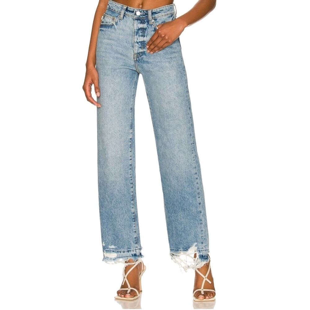 Lovers and Friends Ryan Button Fly Jeans Women's Blue High Rise Raw Hem | 28 EUC